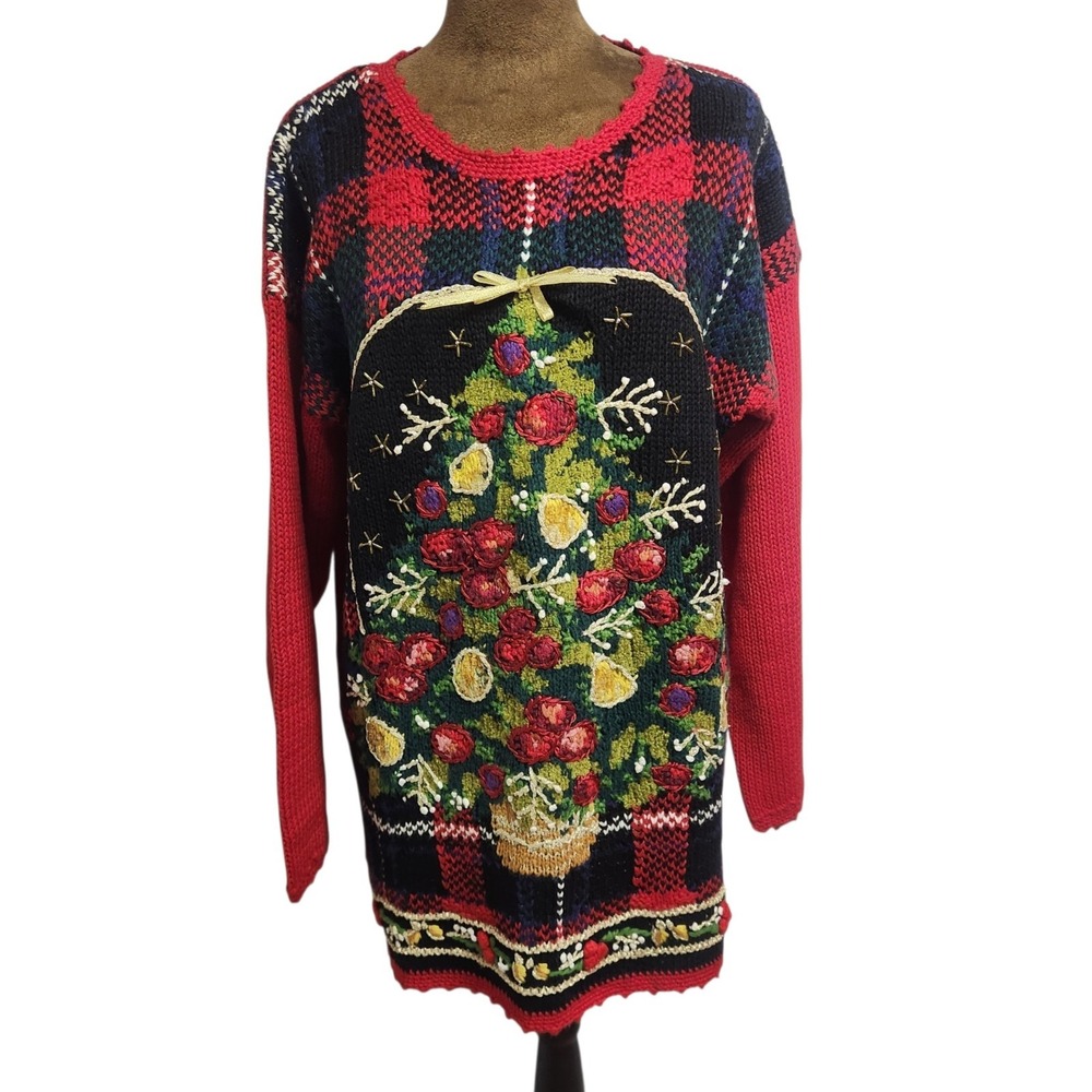 Vintage Heirloom Collectibles Women's Small Red Ugly Christmas Sweater Tree